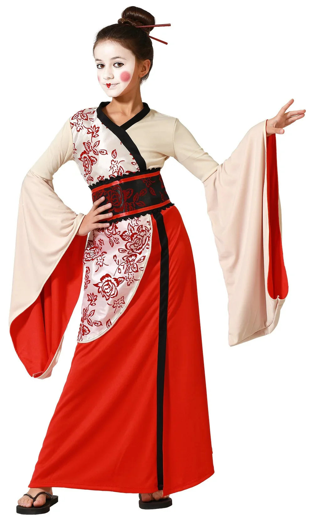 Disfraz de Geisha Beige y Rojo para Niña Geishas Atosa